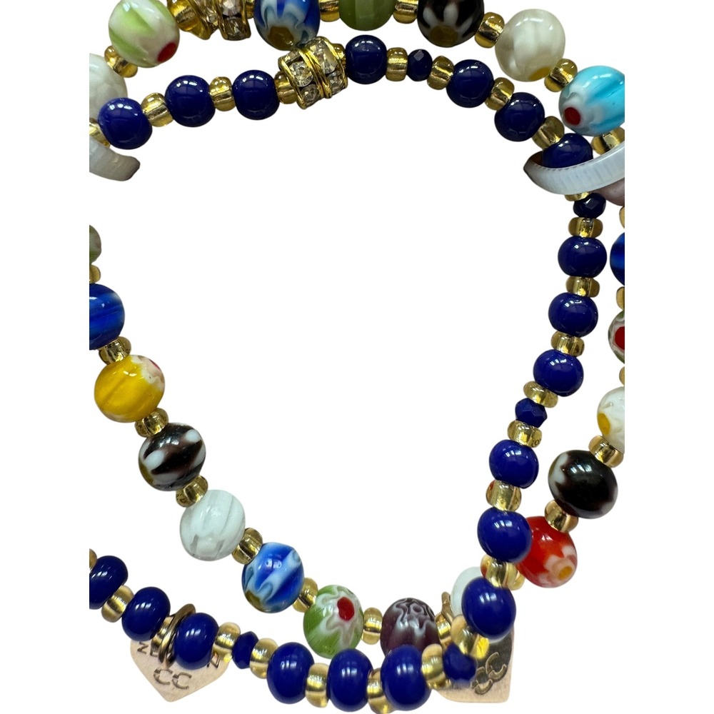 Zecchin Venezia Murano Glass Stretch Bracelets Made in Italy Blue Gold Set of 2 - Picture 4 of 5